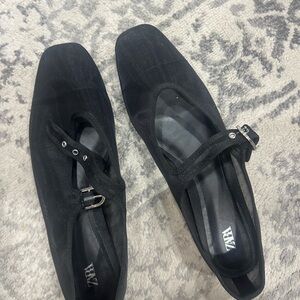 Zara Black Mesh Flats with Buckle